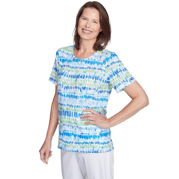 Alfred Dunner Parrot Cay Chicklet Multicolor Polyester Short Sleeve Top