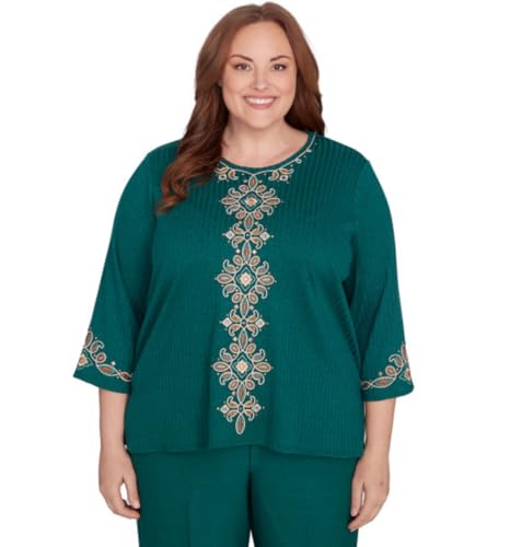 Alfred Dunner Emrald Isle Center Medallion Embroidery Polyester Top
