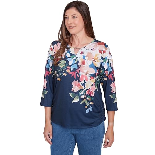 Alfred Dunner Free Spirit Placed Yoke Floral Polyester Top