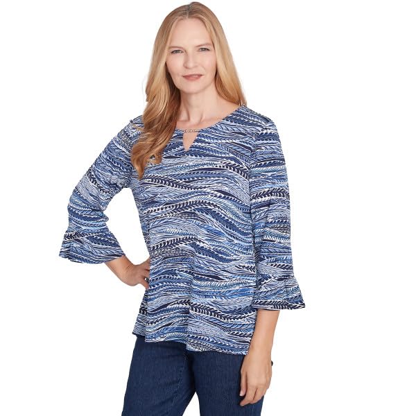 Alfred Dunner Women's Beaded Feathers Top