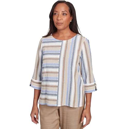 Alfred Dunner Spliced Strip Cotton Top