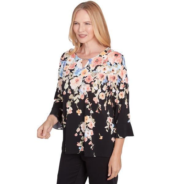 Alfred Dunner Falling Flower Classic Polyester Top