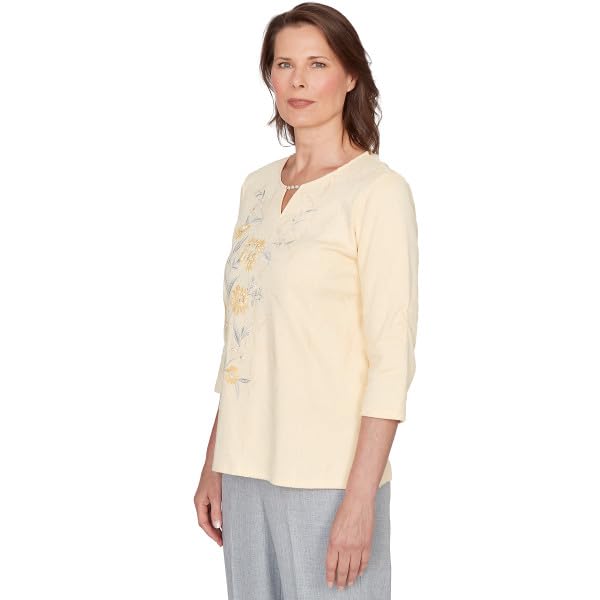 Alfred Dunner Al Fresco Asymmetric Embroidery Cotton/Polyester Top