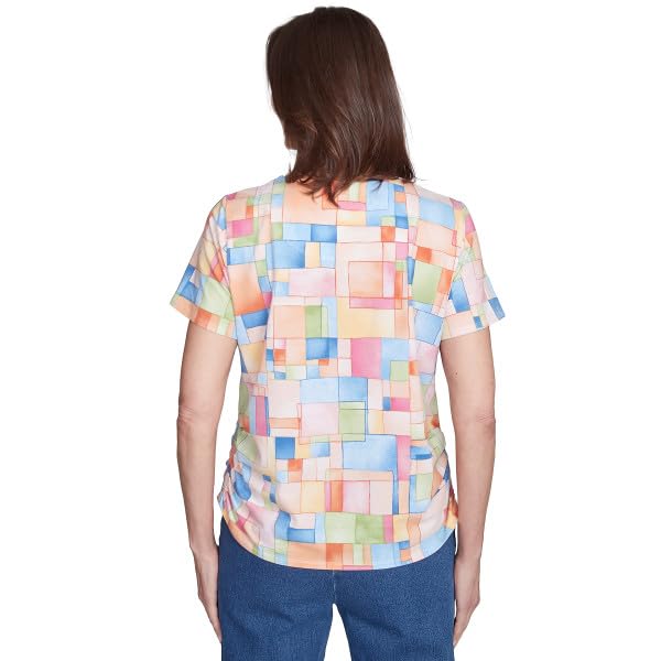 Alfred Dunner Colorblock Tile Cotton Short Sleeve Top (US, Alpha, Small, Regular, Petite, Petite, Multi)