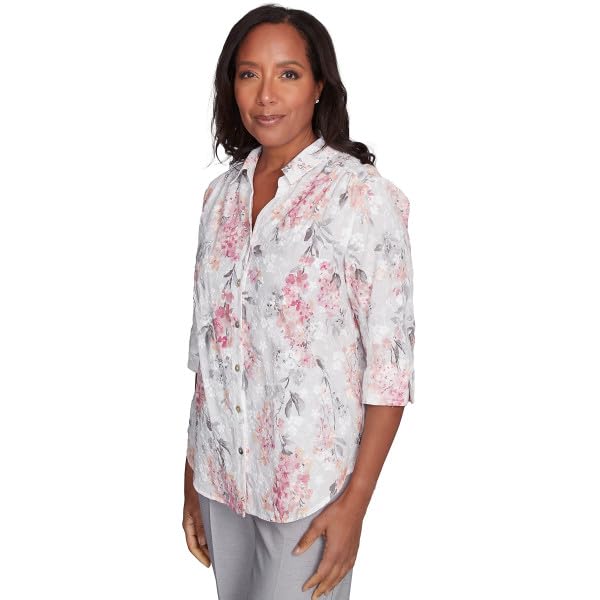 Alfred Dunner Estate of Mind Cotton Hydrengeas Eyelet Button Down Blouse