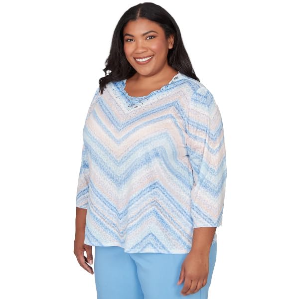 Alfred Dunner ST.Augestine Chevron Print Polyester/Rayon Top (US, Alpha, 2X, Plus, Regular, Plus Size, Blue Multi)