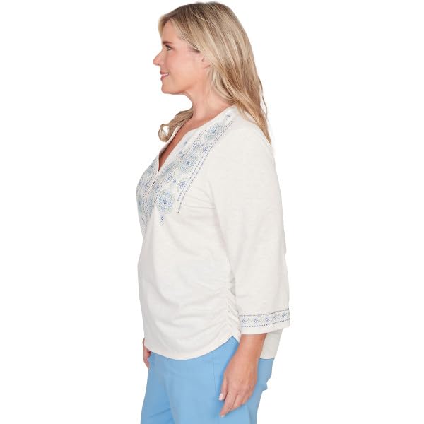 Alfred Dunner ST.Augestine Medallion Embroidered Yoke Cotton/Polyester Top (US, Alpha, 1X, Plus, Regular, Plus Size, Multi)