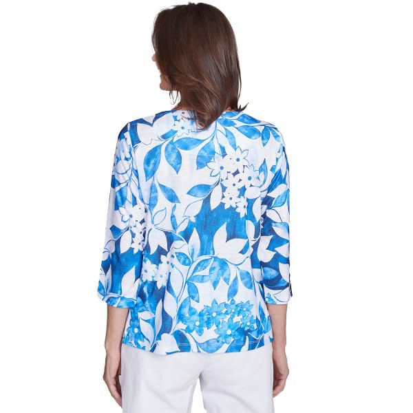 Alfred Dunner Parrot Cay Polyester Floral Top (US, Alpha, Large, Regular, Regular, Standard, Cobalt Multi)