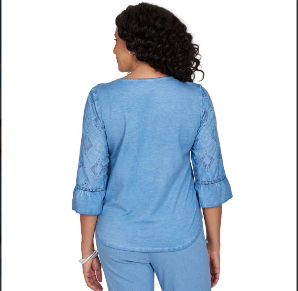 Alfred Dunner Center Diamond Pigment Wash Top Blue Size Large