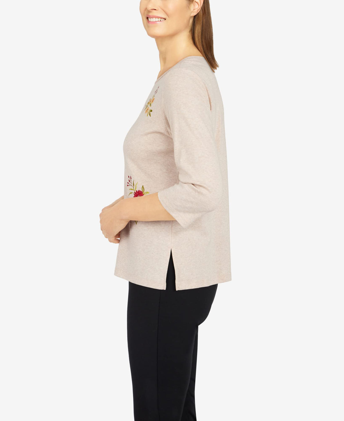 Alfred Dunner Women's Tossed Floral Top Size S Oatmeal Heather