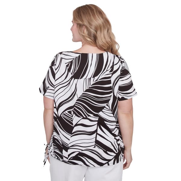 Alfreddunner Leave Print Short Sleeve Cotton Shirt (US, Alpha, 1X, Plus, Regular, Plus Size, Black/White)