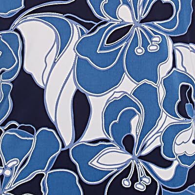 Alfred Dunner Women's Plus-Size Abstract Bold Floral Patchwork Top with Necklace Size 3X Navy