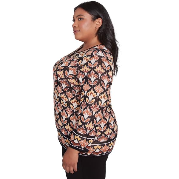 Alfred Dunner Rue Rivoli Border Floral Sweater (US, Alpha, 3X, Plus, Regular, Plus Size, Natural/Multi)