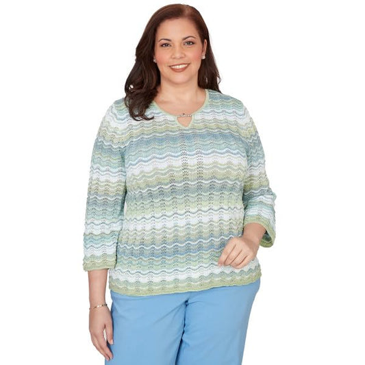 Alfred Dunner Space Dye Texture Sweater Cotton/Poly (US, Alpha, 2X, Plus, Regular, Plus Size, Multi/Green)