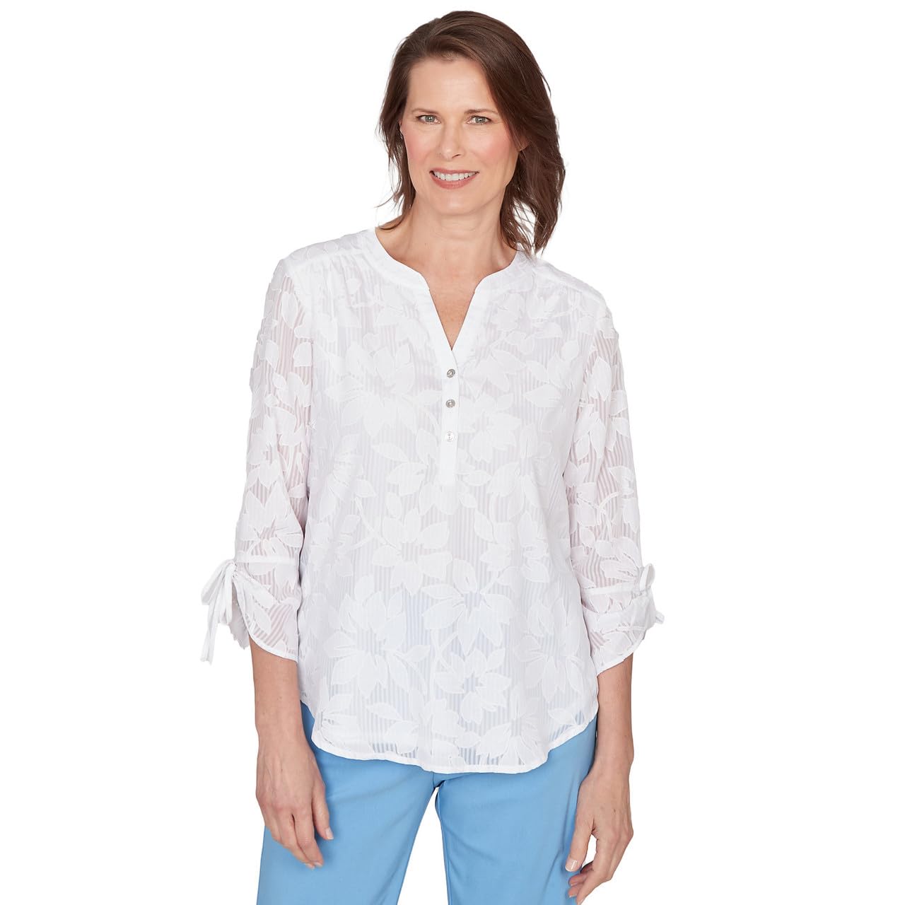 Alfred Dunner St. Augustine Women's Textured Space Dye Split Neck Sweater Medium