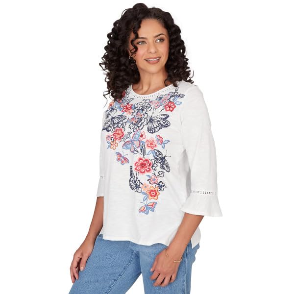 Alfred Dunner Austin Embroidered Butterfly Top Cotton/Poly