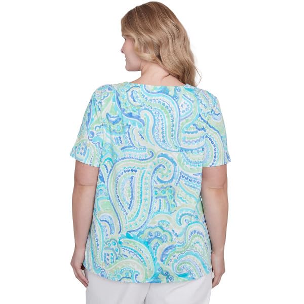 Alfred Dunner Key Item Cotton Paisley Short Sleeve Top (US, Alpha, 3X, Plus, Regular, Plus Size, Multi)