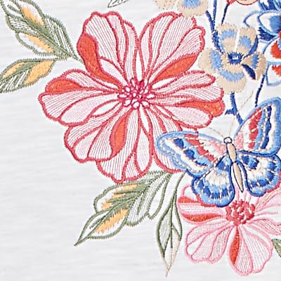 Alfred Dunner Women's Petite Floral Butterfly Embroidered V Neck Top, Size PL, White