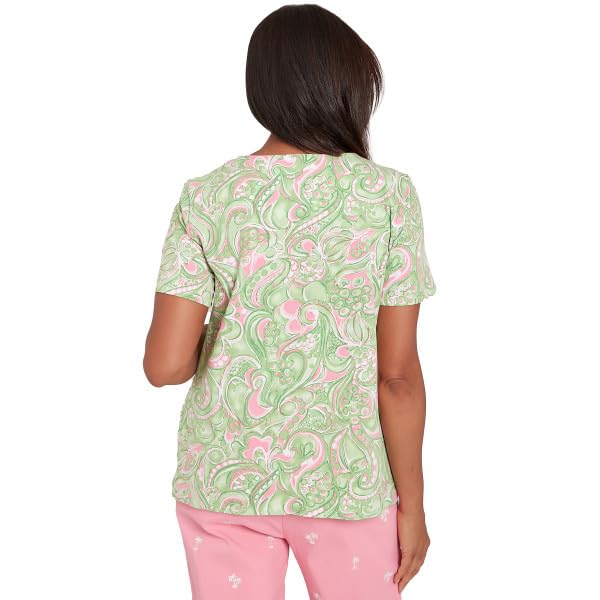 Alfred Dunner Key Item Paisley Cotton Short Sleeve Top (US, Alpha, X-Large, Regular, Regular, Standard, Green/Multi)