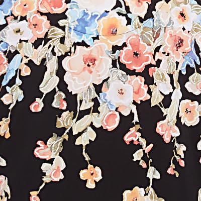Falling Flower Beaded Split Neck Top