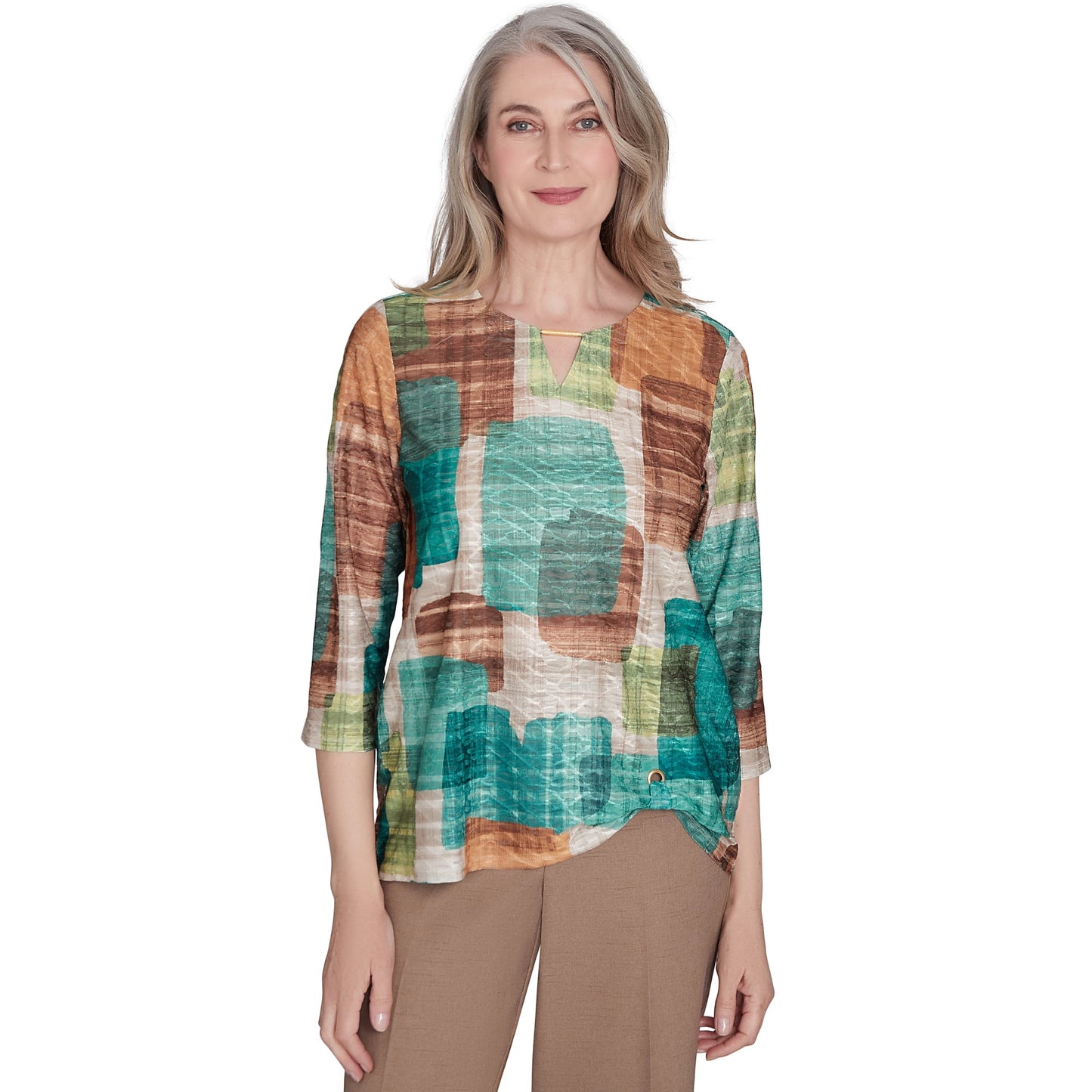 Alfred Dunner Womens Colorblock Texture Top