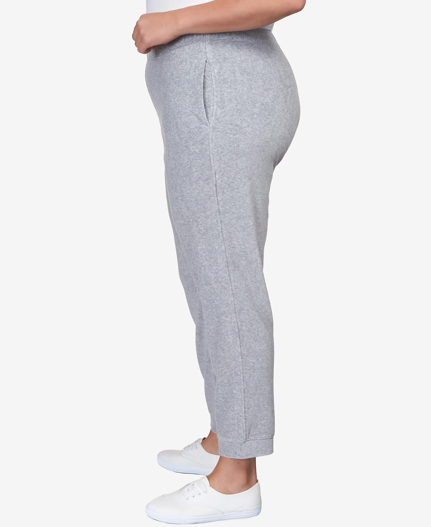 Alfred Dunner Drama Queen Velor Jogger Pants with Pocket (US, Alpha, 1X, Plus, Regular, Pearl)