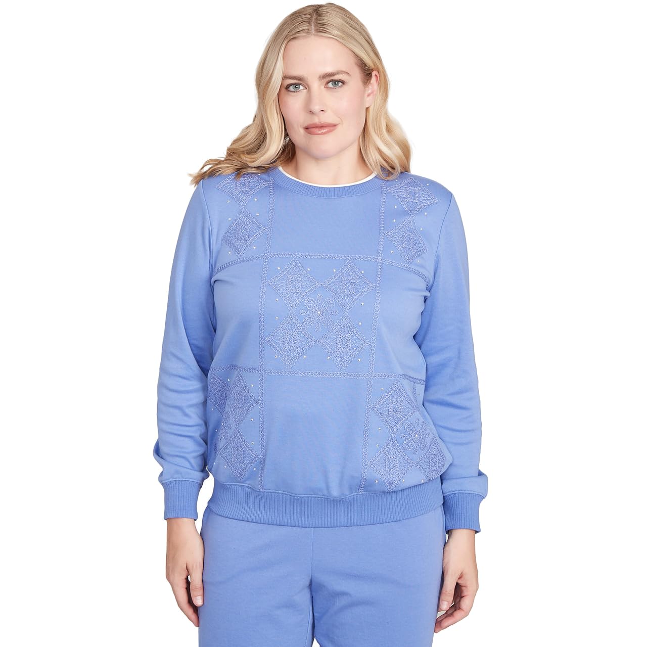 Alfred Dunner Women's Embroidered Patchwork Long Sleeve Top Size S Iris