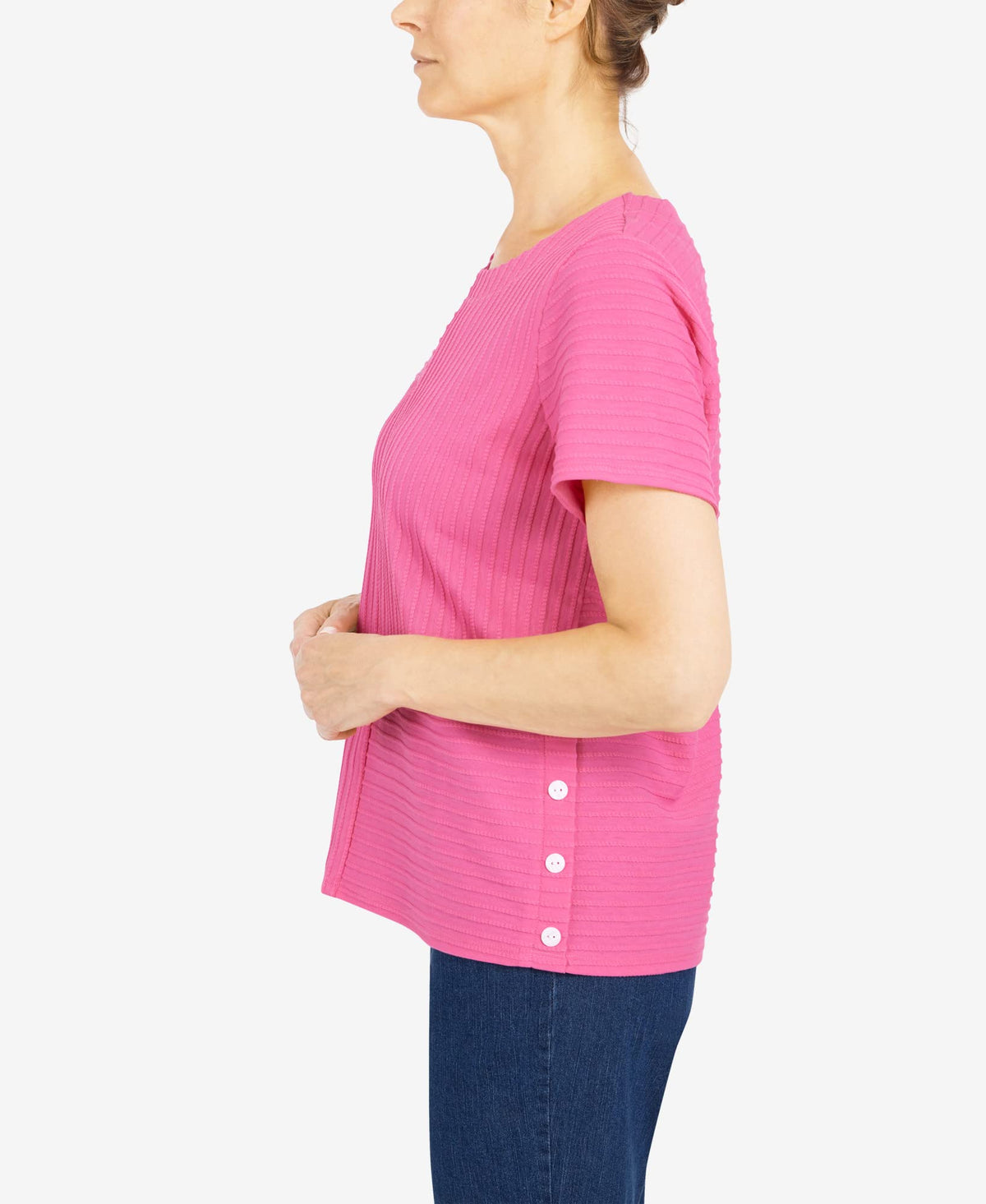 Alfred Dunner Women's Petite Spliced Ottoman Texture Knit Top Size PS Carnation