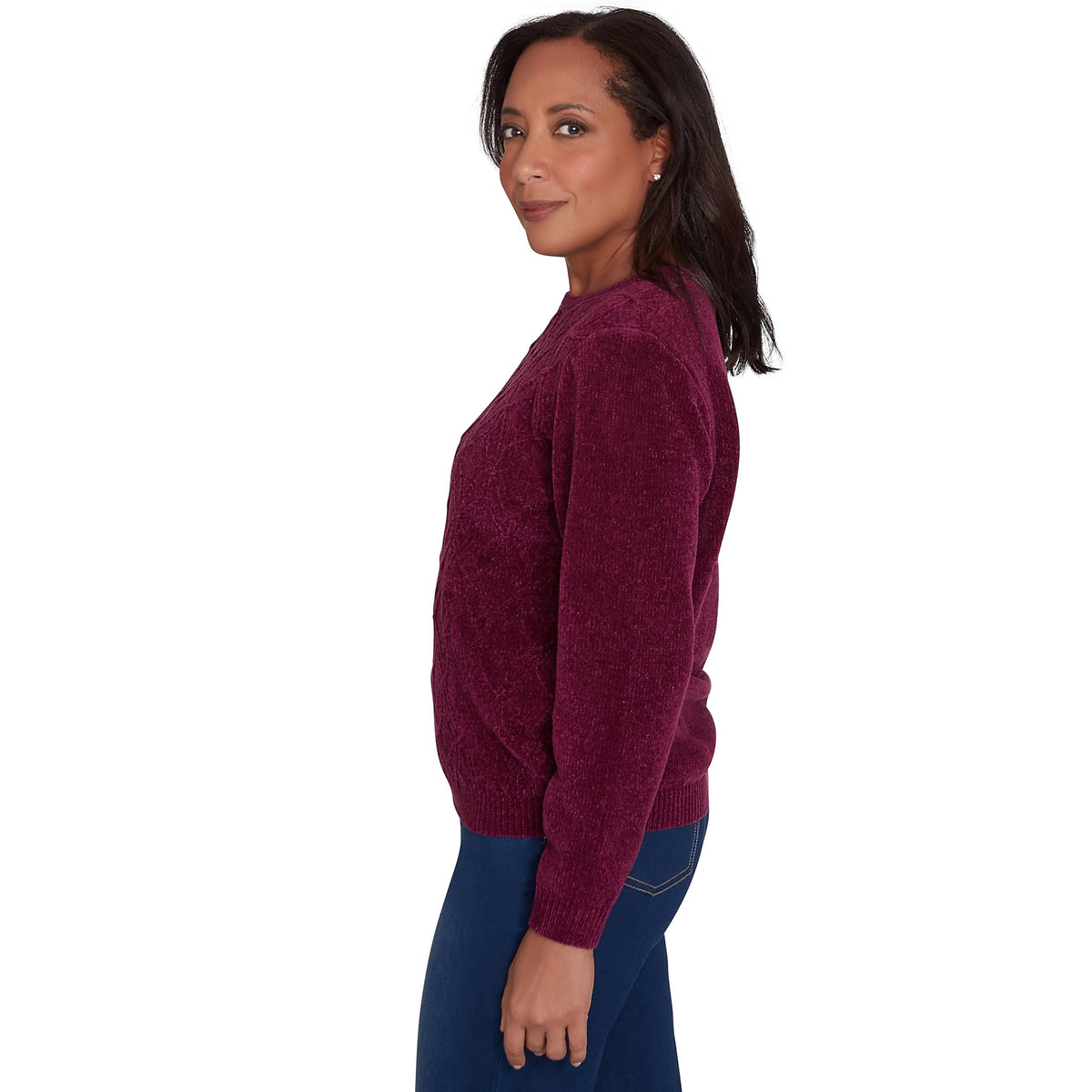 Alfred Dunner Classic Crew Neck Chenille Pullover Sweater (US, Alpha, Small, Regular, Regular, Standard, Merlot)