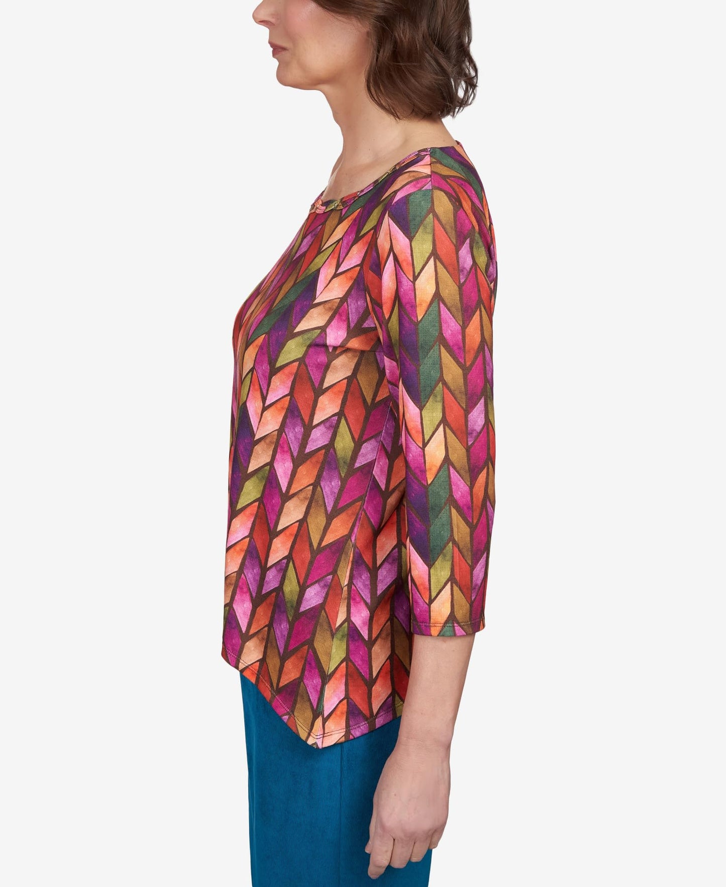 Alfred Dunner Classics Chevron Knit Polyester Top with Sharkbite Hem (US, Alpha, Large, Regular, Petite,