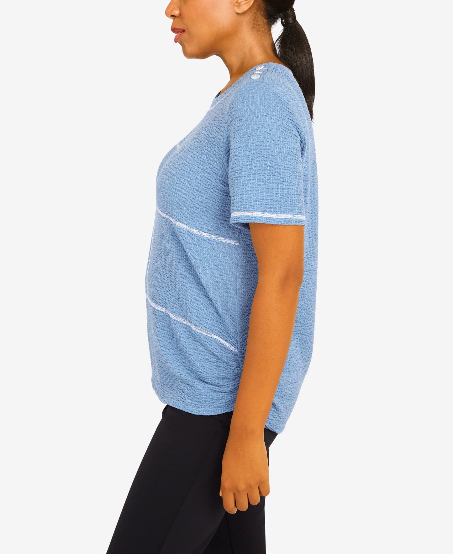 Alfred Dunner Women's Texture with OVERLOCK Stitch Size S Sky Blue