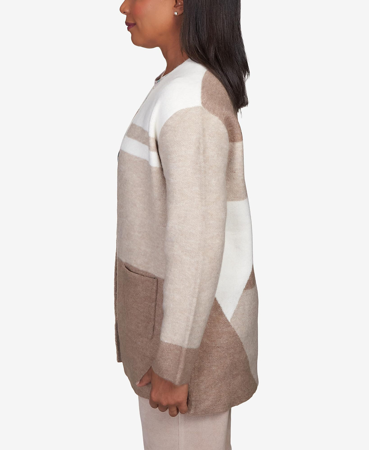 Alfred Dunner Women's Plus-Size Colorblock Open Front Cardigan Size 2X Fawn
