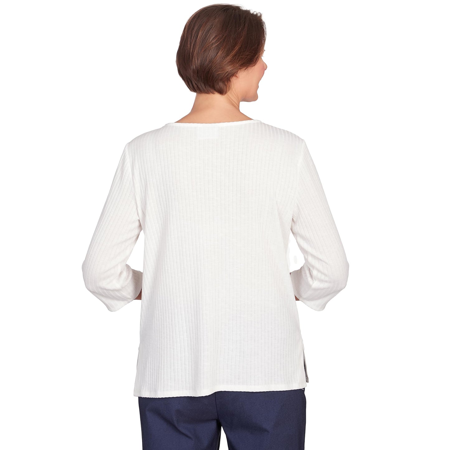 Alfred Dunner Solid Knit Flutter Sleeve Top with Necklace Polyester (US, Alpha, Medium, Regular, Regular, Standard, Ivory)