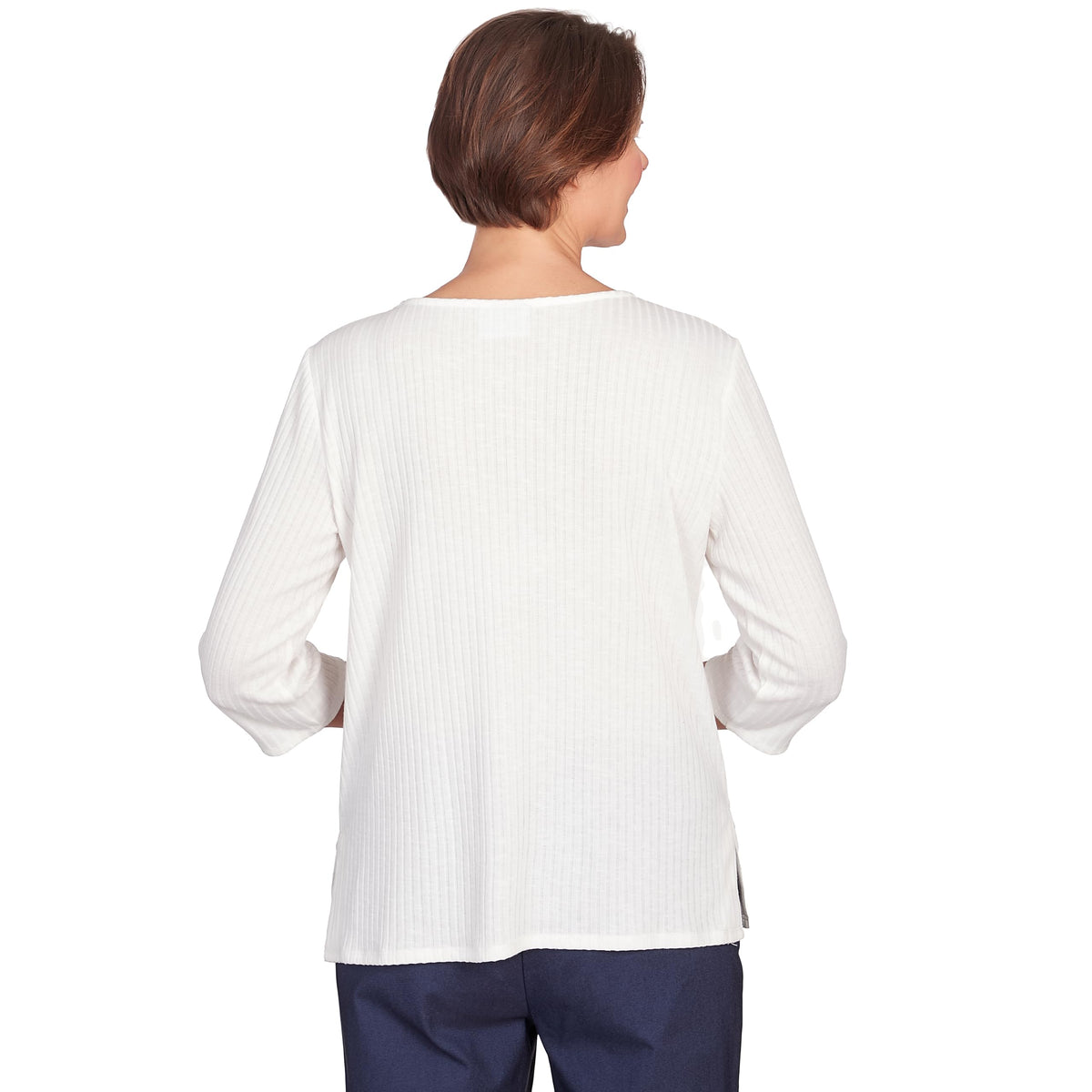 Alfred Dunner Solid Knit Flutter Sleeve Top with Necklace Polyester (US, Alpha, Medium, Regular, Regular, Standard, Ivory)