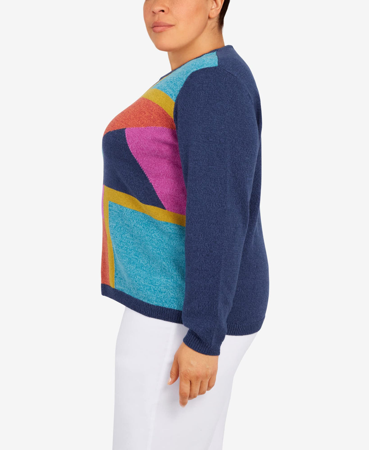 Alfred Dunner Women's Plus-Size Womens Colorblock Crewneck Sweater Size 1X Navy Multi
