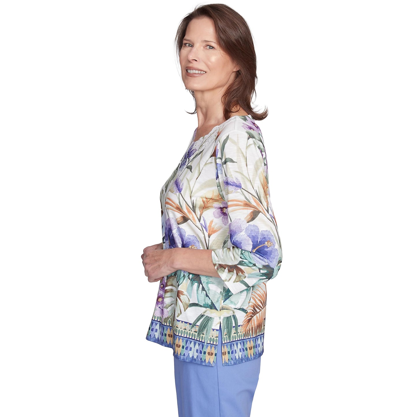 Alfred Dunner Tropical Border Polyester Top