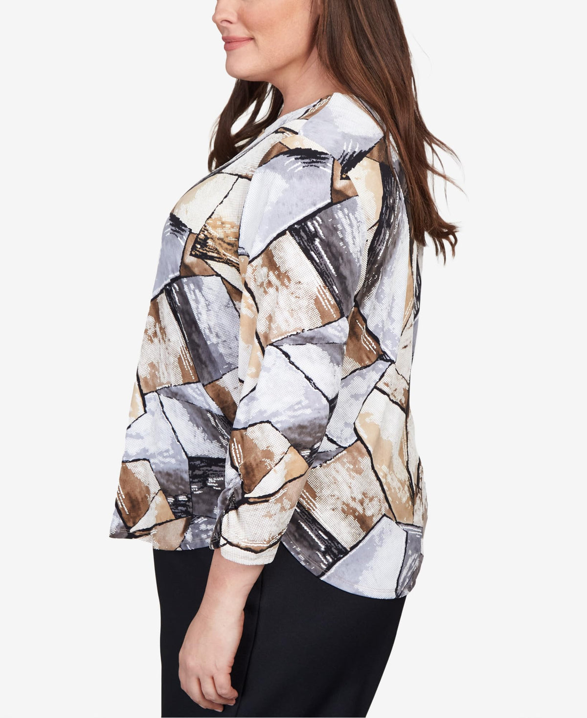 Alfred Dunner Classics Patchwork Polyester (US, Alpha, 2X, Plus, Regular, Plus Size, Tan)