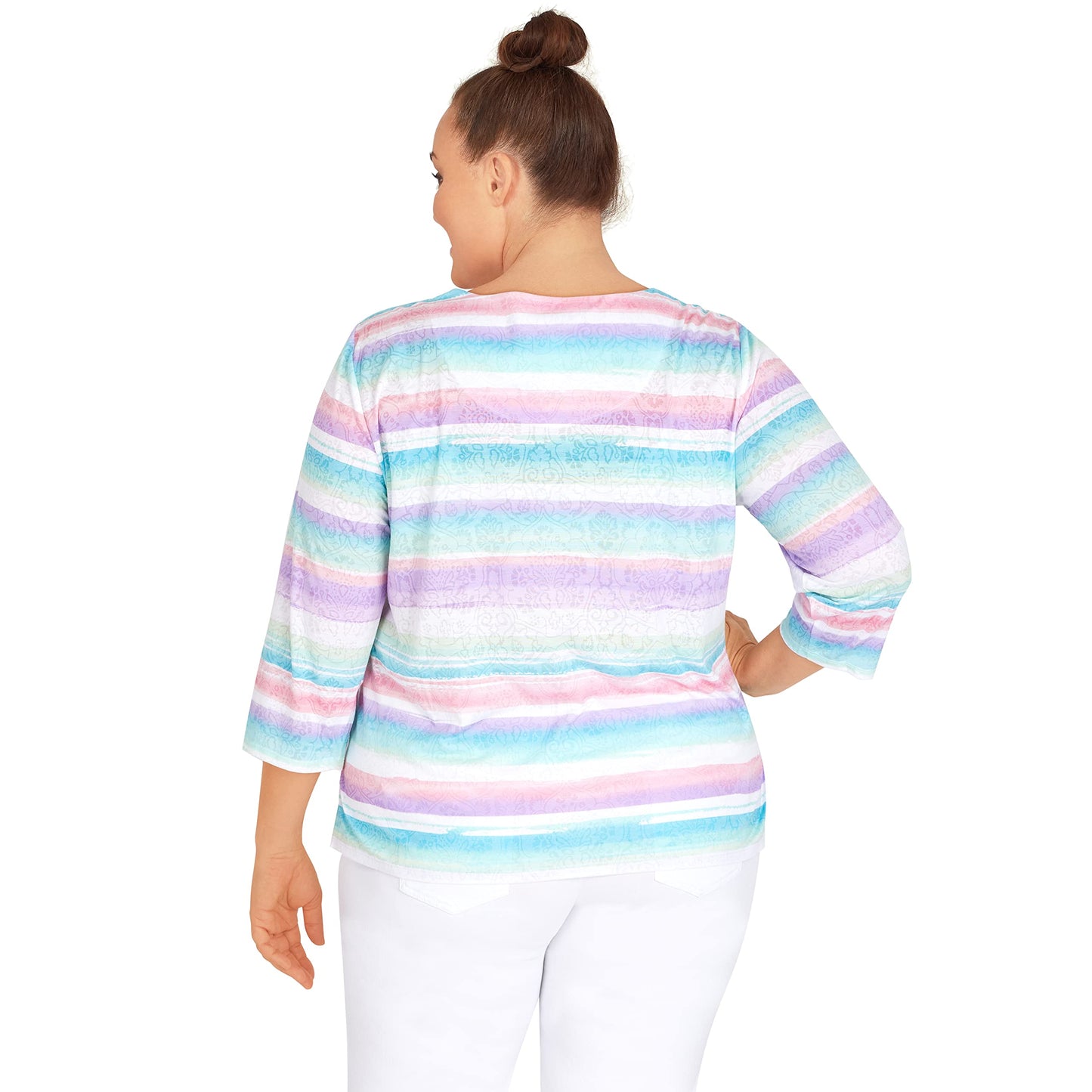 Alfred Dunner Polyester Strip with Lace Around The Nack (as1, Alpha, 1x, Plus, Regular, Plus Size, Multi)