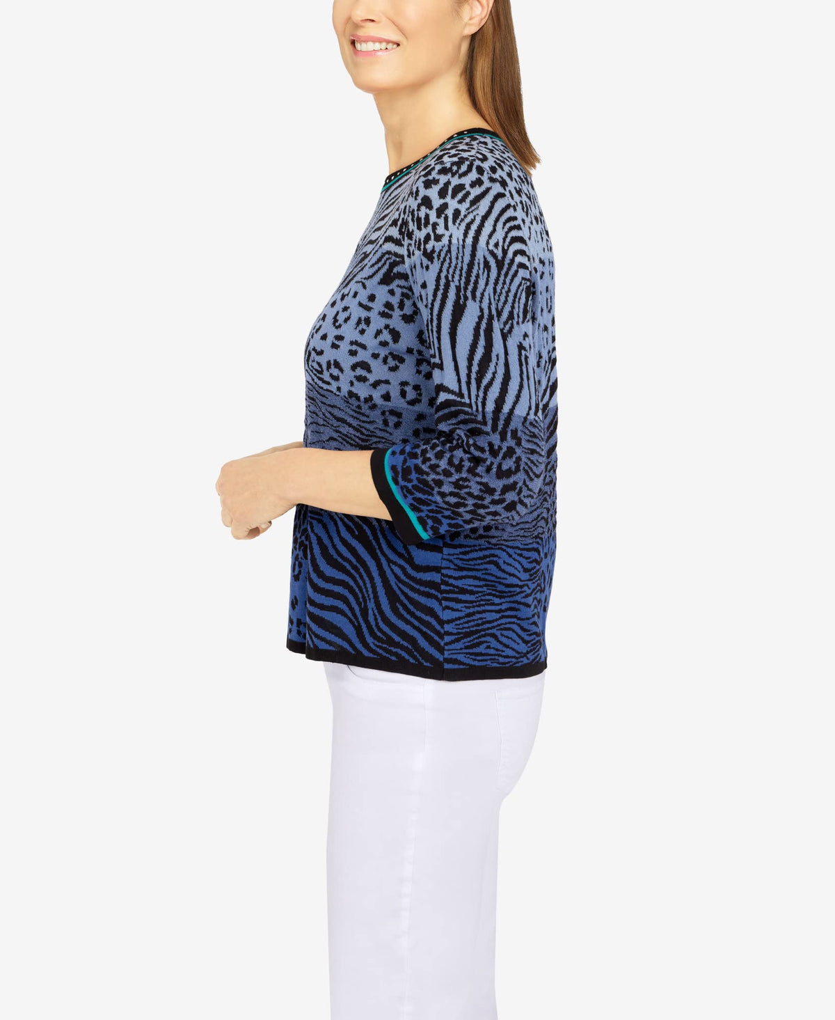 Alfred Dunner Women's Ombre Animal Jacquard Sweater Size XL Denim
