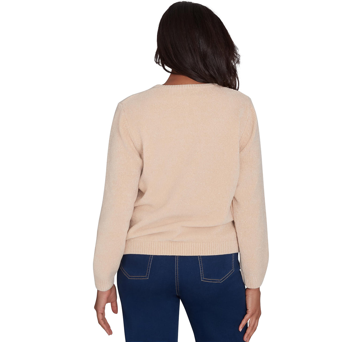 Alfred Dunner Classic Crew Neck Chenille Pullover Sweater (US, Alpha, Small, Regular, Regular, Standard, Latte)