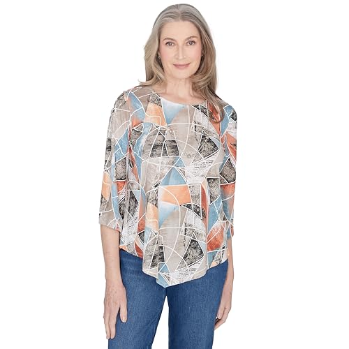 Alfred Dunner Classic Stained Glass Polyester Top with Sharkbite Him