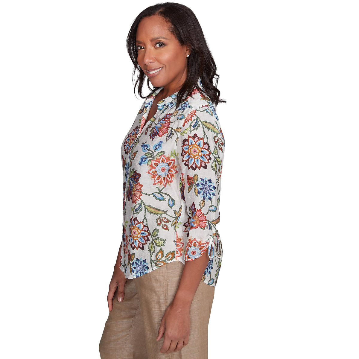 Alfred Dunner Baltic Floral Print Rayon Nylon Blouse (US, Alpha, Large, Regular, Regular, Standard, Multi)