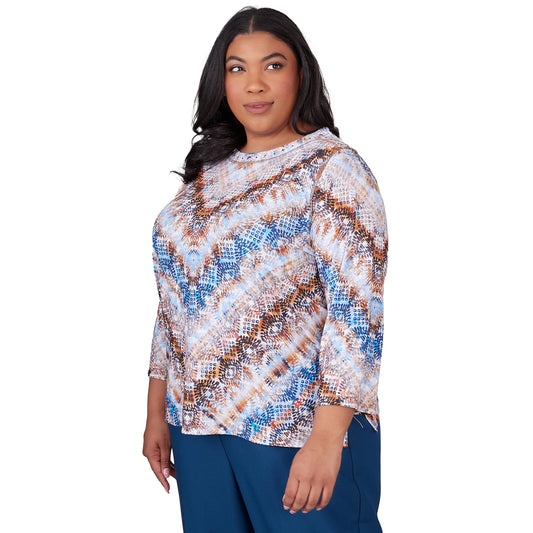 Alfred Dunner Classic Chevron Polyester Multicolored Top (US, Alpha, 3X, Plus, Regular, Plus Size, Multi)