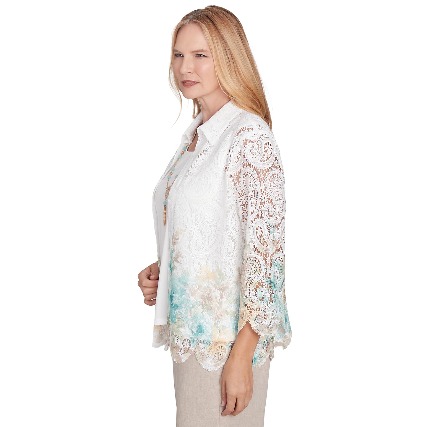 Alfred Dunner Kingston Gardens Border Floral Lace 2 in 1 Blouse
