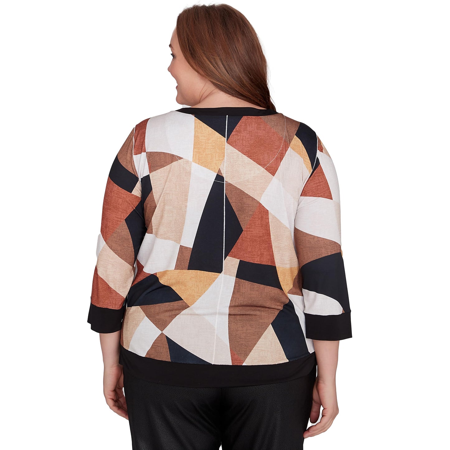 Alfred Dunner Rue Rivoli Trimmed Patchwork Polyester Top (US, Alpha, 1X, Plus, Regular, Plus Size, Multi/Natural)