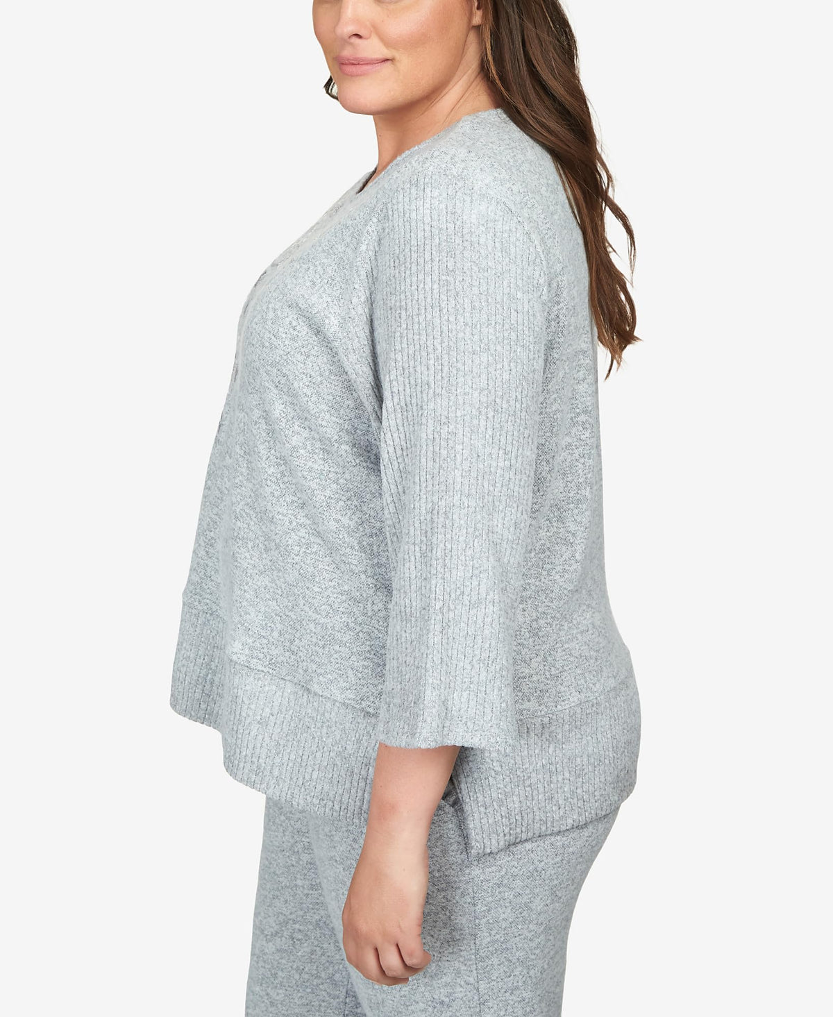 Alfred Dunner Comfort Zone Floral Embroidered with Slit Hem and Ribbed Sleeve (US, Alpha, 3X, Plus, Regular, Plus Size, Grey)