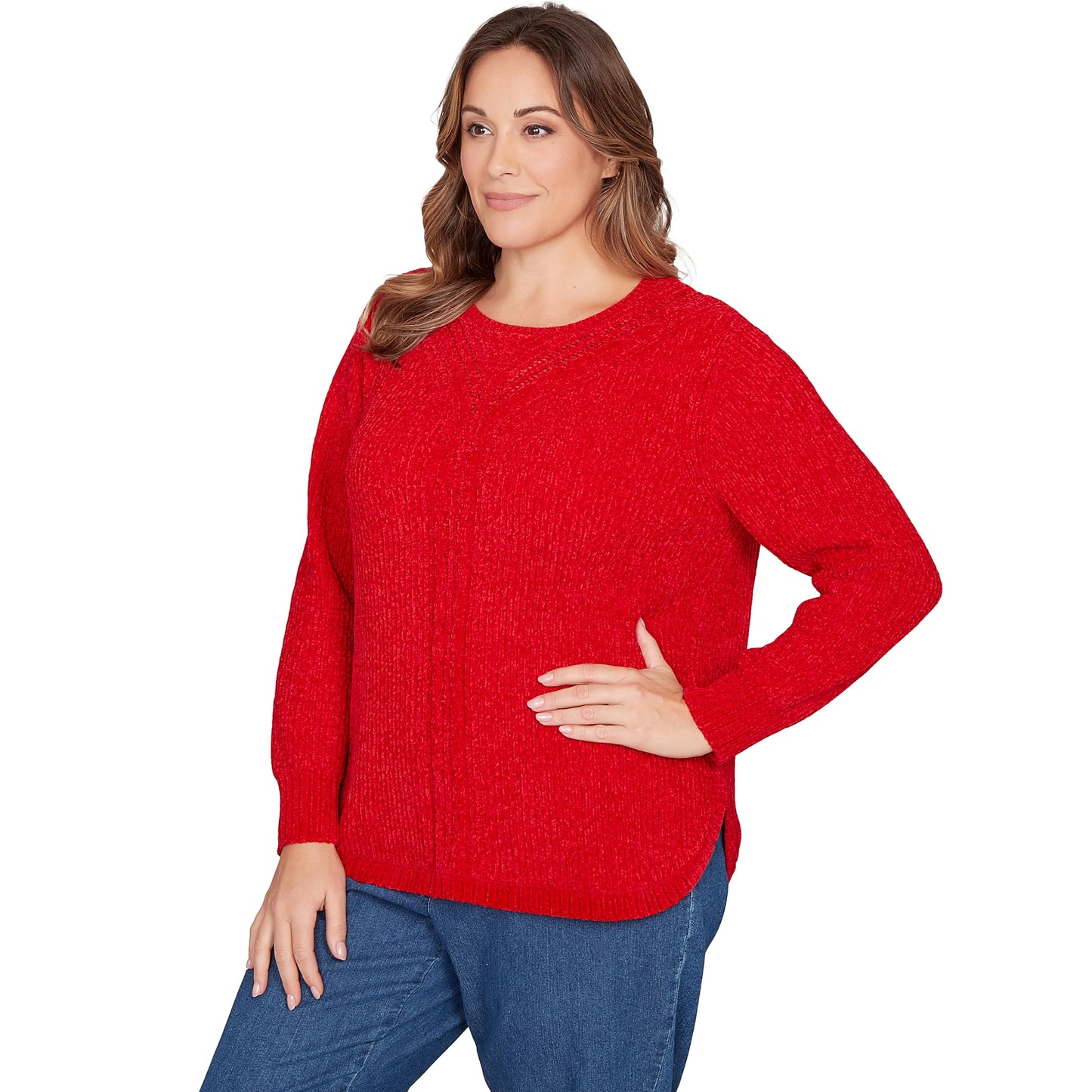 Ruby Rd. Classic Cable Pullover Sweater Polyester/Nylon (US, Alpha, 3X, Plus, Regular, Plus Size, Cherry)