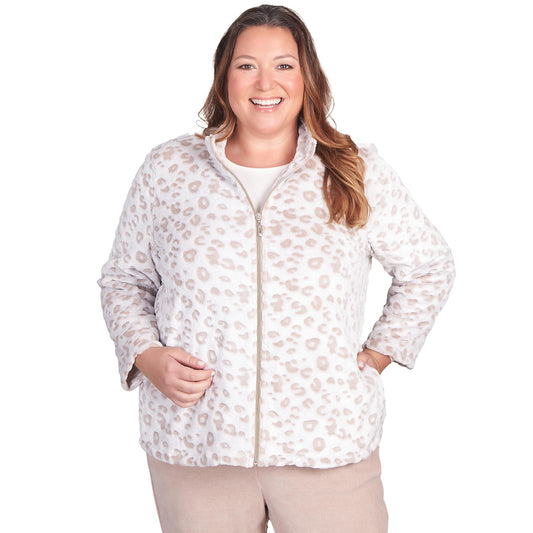 Alfred Dunner ST. Moritz Sculpted Mock Neck Zipoer Fluffy Jacket (US, Alpha, 2X, Plus, Regular, Fawn)