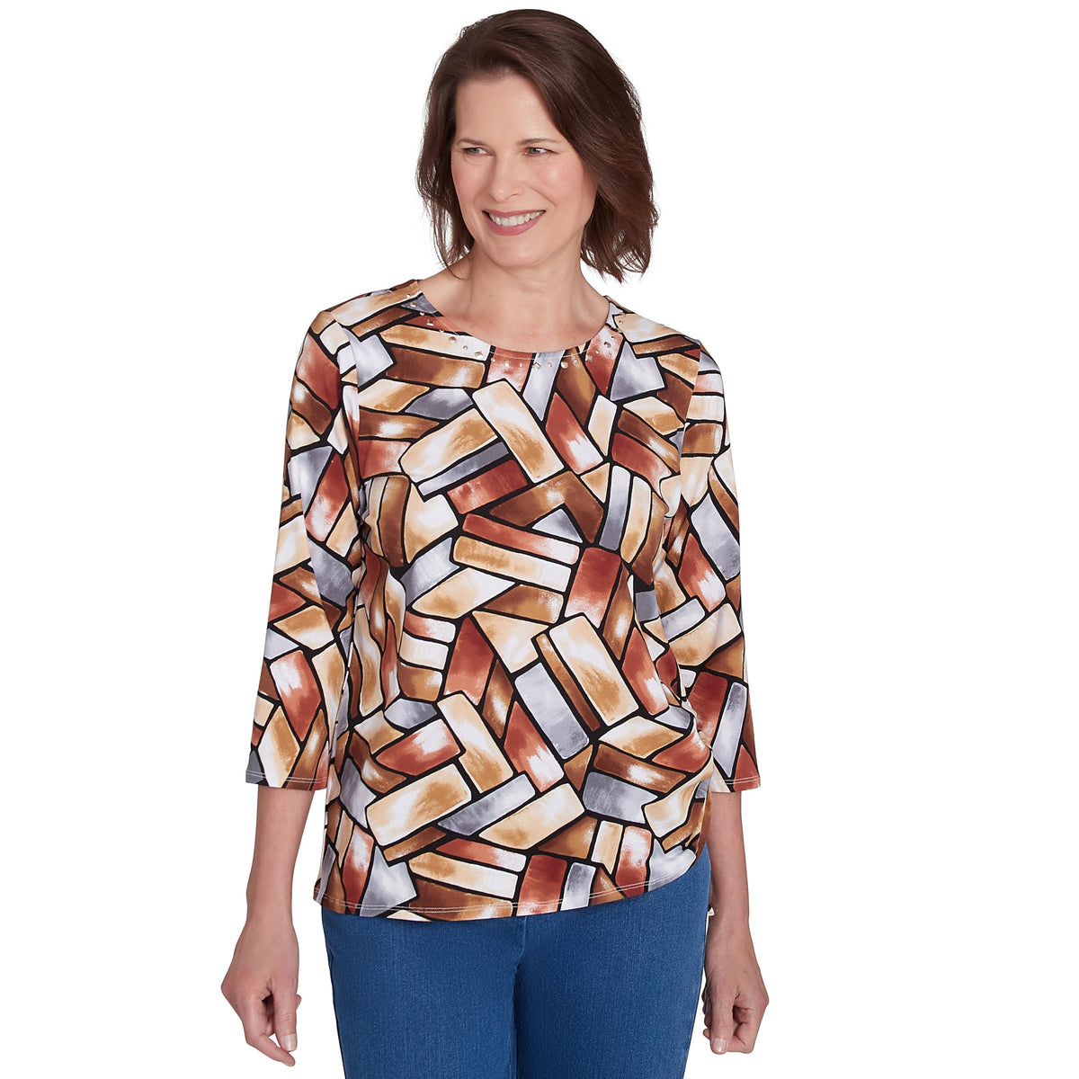 Alfred Dunner Key Item Classic Color Block Cotton Top (US, Alpha, Large, Regular, Regular, Standard, Multi)