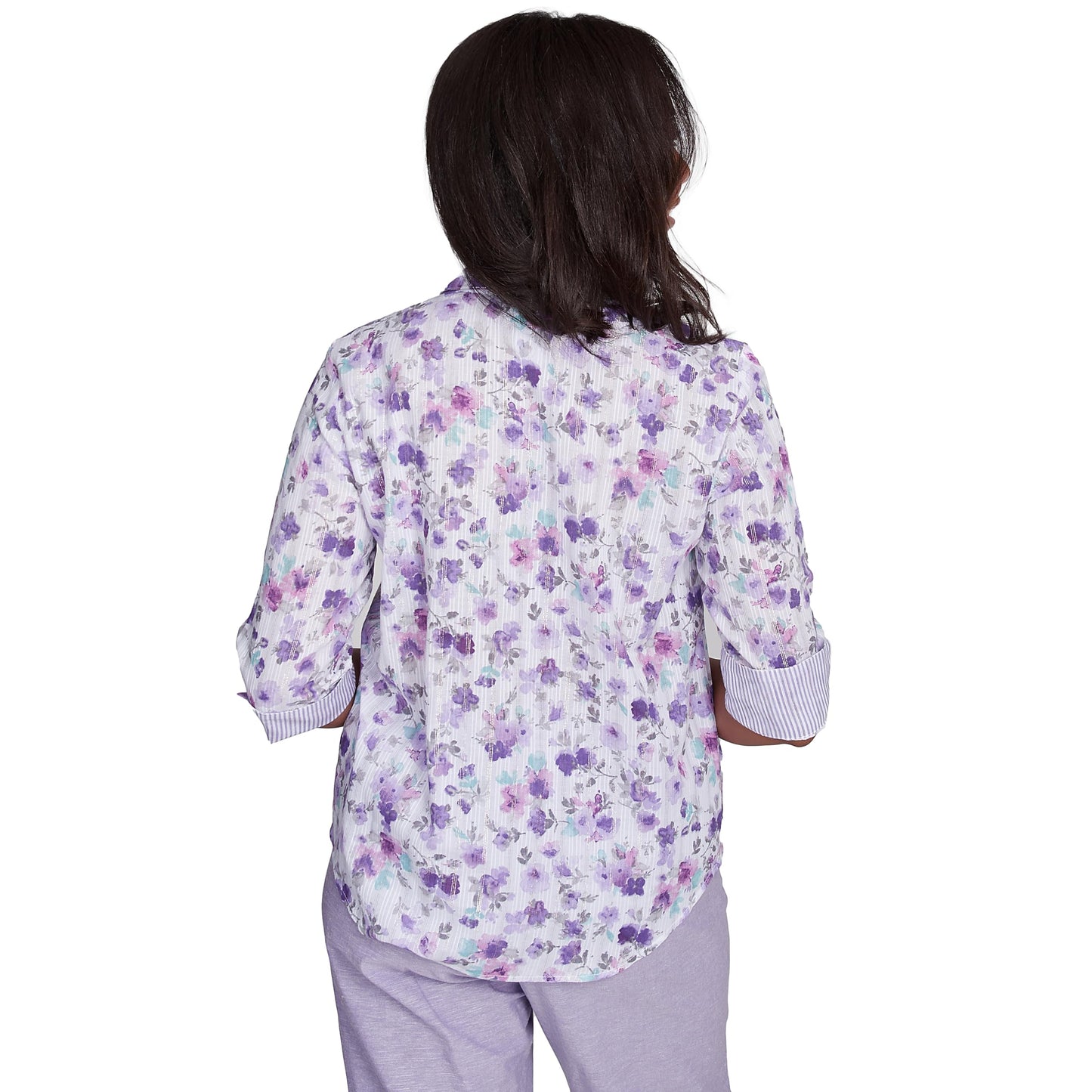 Alfred Dunner Flower with Contrast Strip Button Down Blouse